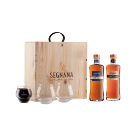 Cassetta Grappa Solera Invecchiata + Grappa Altorilievo Invecchiata + 2 bicchieri + 1 Candela Segnana